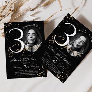 Black & Gold 30th Birthday Invitation: Surprise Party (Digital Download) image 5