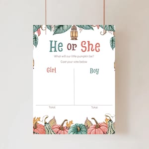Pumpkin Gender Reveal Voting Sign Template, He Or She Fall Gender Reveal Voting Sign Editable, Little Pumpkin Fall Gender Reveal Voting Sign