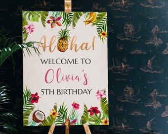 Tropical Birthday Party Welcome Sign, Luau Birthday Welcome Poster, Printable Hawaiian Welcome Sign, Aloha Party Welcome Sign
