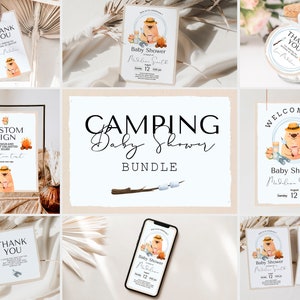 Camping Baby Shower Bundle, Little Camper Is On The Way Full Invitation Cards Set, Adventure Party Style Boy Or Girl Shower Bundle Templates