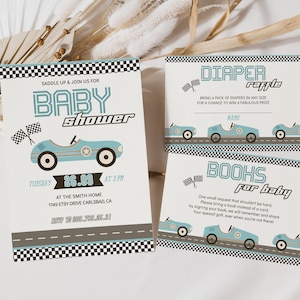 Race Car Baby Shower Invitation Set, Racing Party Theme Baby Shower Invite Bundle Download, Little Racer is On The Way Invite Set Printable