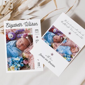 Modèle de faire-part de naissance de nouveau-né, carte photo de faire-part de naissance imprimable Nouveau bébé, carte de remerciement de naissance de bébé Hello Baby Corjl modifiable