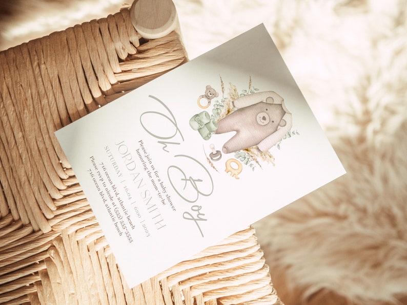 Boho Bear Baby Shower Invitation: Editable Party Invite (Digital Download) image 5