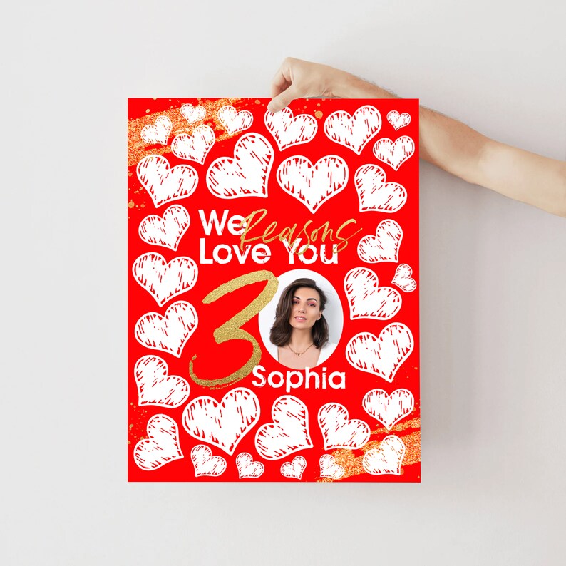 30 Reasons We Love You Template with Photo Thirty Things For Love Womens Thirty Anniversary Printable Banner 30th Birthday Memory Gift image 5