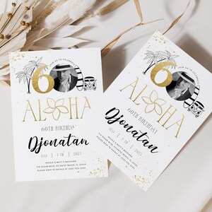 Tropical 60th Birthday Invitation: Hawaiian Luau Photo Invite (Digital Download) image 2