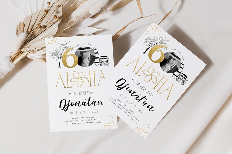 Tropical 60th Birthday Invitation: Hawaiian Luau Photo Invite (Digital Download) image 2