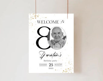80th Birthday Welcome Sign Happy Birthday Decor Sign Cheers to 80 Years Instant Party Banner Anniversary Welcome Sign Editable Template