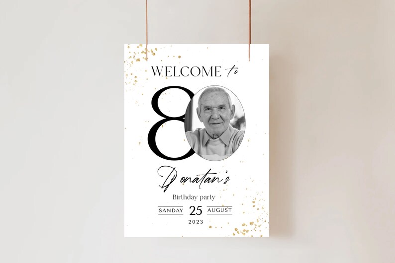 80th Birthday Welcome Sign: Editable Party Banner (Digital Download) image 1