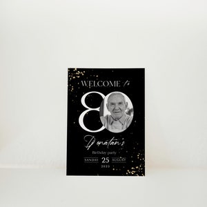 80th Birthday Welcome Sign: Black and Gold Glitter (Printable Template) image 2