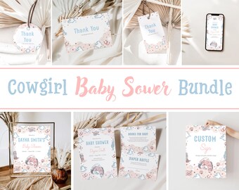 Cowgirl Baby Shower Bundle, Western Rodeo Cowgirl Full Invitation, Ranch Party Baby Girl Bundle, Cowgirl Is On The Way Country Shower Bundle