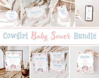 Pacchetto di inviti per baby shower a tema cowgirl: Western Rodeo (download digitale)