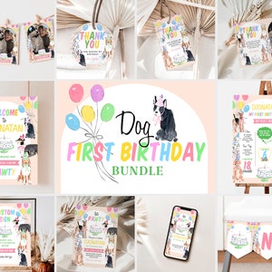 Dog First Birthday Party Decor: Editable Invitation Template Kit (Digital Download)