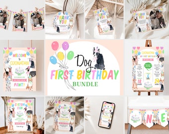 Dog First Birthday Party Decor: Editable Invitation Template Kit (Digital Download)