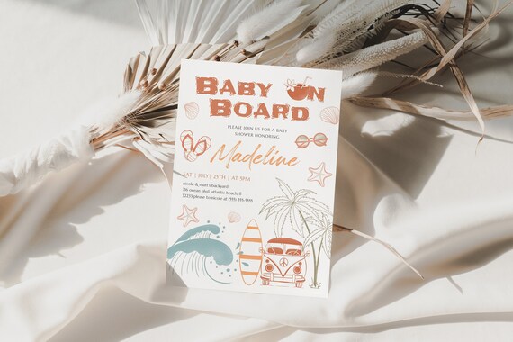 Baby on Board Invitation Beach Surfing Baby Shower Invite Template Editable Instant Download Surf Baby Shower Party Printable Invitation Il_570xn