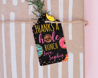 Donut Favor Tags Chalkboard, Editable Donuts Thank You Tags, A Hole Bunch Birthday, Girl Pink Donut Tags, Donut Gift Tag