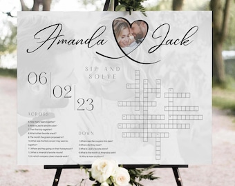 Wedding Crossword Puzzle with Photo Template Sip & Solve Wedding Games Printable Download Personalized Bridal Shower Giant Crossword Game