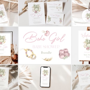 Boho Girl Babypartyeinladungspaket: Bearbeitbare druckbare Vorlagen (digitaler Download) Bild 1