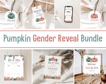 Herbst Kürbis Gender Reveal Einladungspaket (printable)