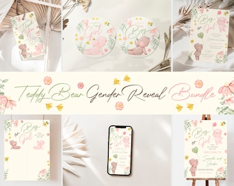 Teddy Bear Gender Reveal Invitation Bundle (Printable Download)