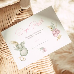 Boho Girl Baby Shower Invitation Set: Diaper Raffle, Books Invite (Digital Download) image 4
