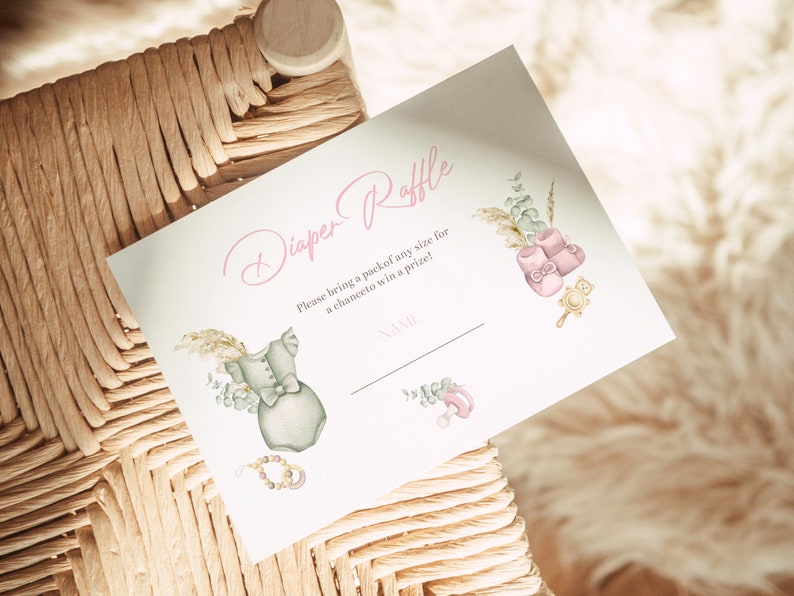 Boho Girl Baby Shower Invitation Set: Diaper Raffle, Books Invite (Digital Download) image 4