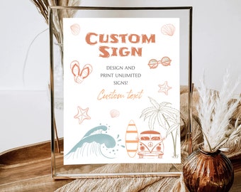 Baby on Board Custom Sign Tropical Summer Theme Beach Luau Surf Baby Shower Fully Editable Party Banner Template Custom Text Download Sign