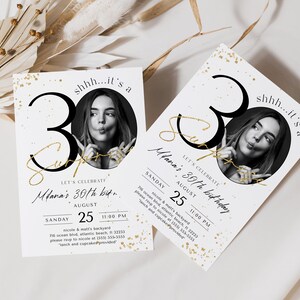 Surprise 30th Birthday Invitation with Photo: Elegant Minimalist Template (Digital Download) image 6
