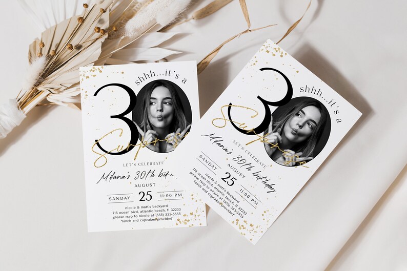 Surprise 30th Birthday Invitation with Photo: Elegant Minimalist Template (Digital Download) image 6