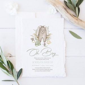 Boho Bear Baby Shower Invitation: Editable Party Invite (Digital Download) image 2
