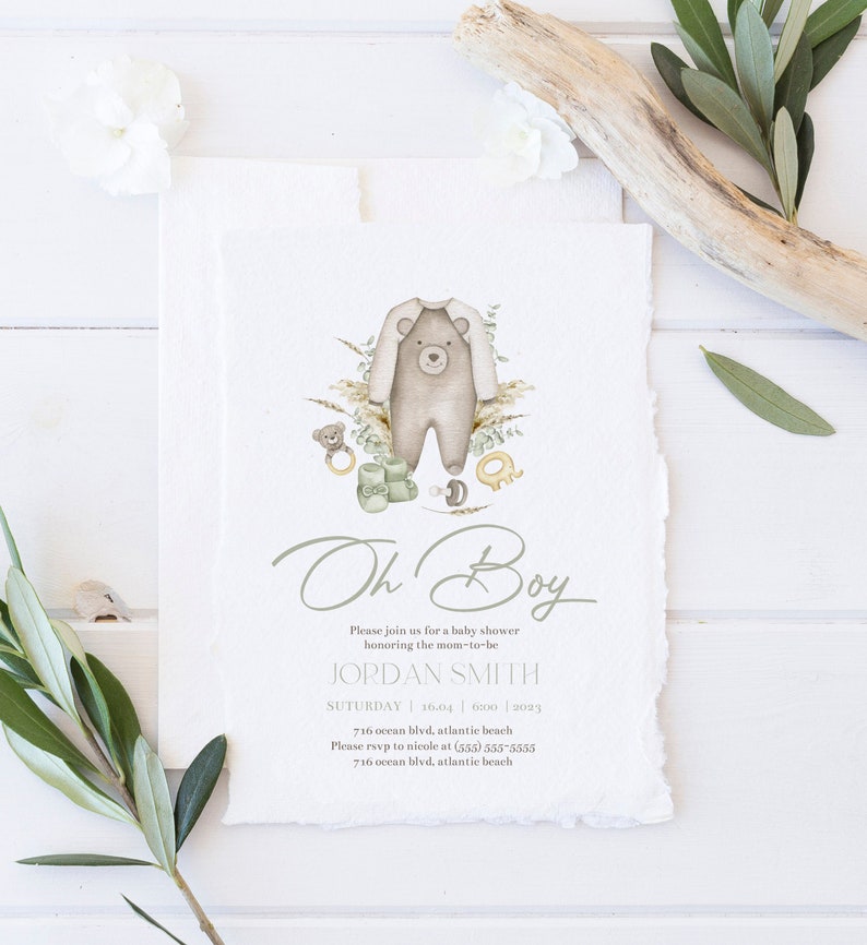 Boho Bear Baby Shower Invitation: Editable Party Invite (Digital Download) image 2