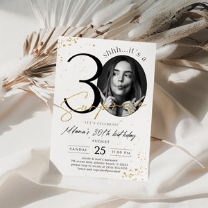 Surprise 30th Birthday Invitation with Photo: Elegant Minimalist Template (Digital Download) image 1