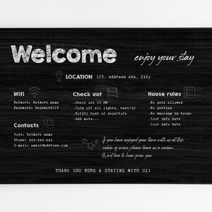 Airbnb Welcome Sign Dark Printable Template Rental Checkout Instruction Sign Guest Arrival Poster Airbnb Wifi Password Instant Download