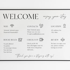 Airbnb Welcome Sign Vacation Rental Airbnb Template Printable Editable Guest Arrival Poster Enjoy Your Stay Template House Rules VRBO Sign