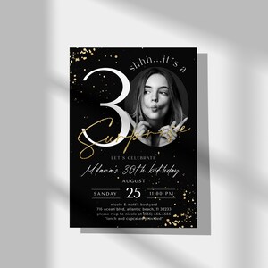 Black & Gold 30th Birthday Invitation: Surprise Party (Digital Download) image 6