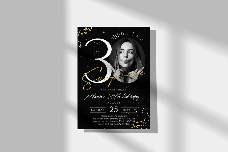 Black & Gold 30th Birthday Invitation: Surprise Party (Digital Download) image 6