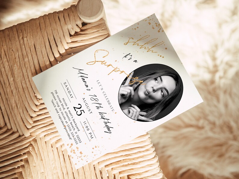 Surprise Birthday Invitation with Photo: Elegant Editable Invite (Digital) image 3