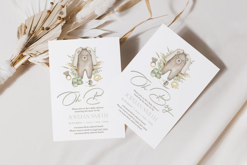 Boho Bear Baby Shower Invitation: Editable Party Invite (Digital Download) image 4