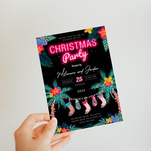 Invitación a fiesta navideña tropical: Luau playero, plantilla editable (descarga digital) imagen 4