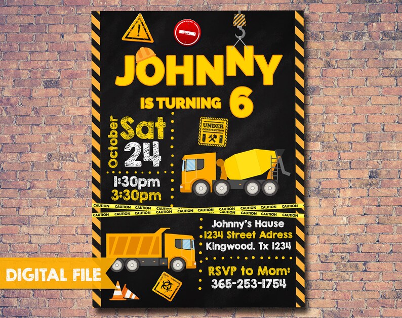 Construction Birthday Invitation , Construction Invitation, Construction Birthday, Construction Party, Construction Card, Printables image 2