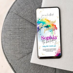 Invito elettronico per compleanno arcobaleno: invito per festa per ragazze (modello digitale) immagine 4
