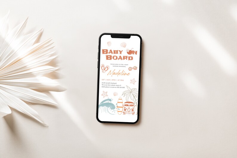Tropical Beach Baby Shower Electronic Invitation: Surfboard Luau (Digital Phone Evite) image 3
