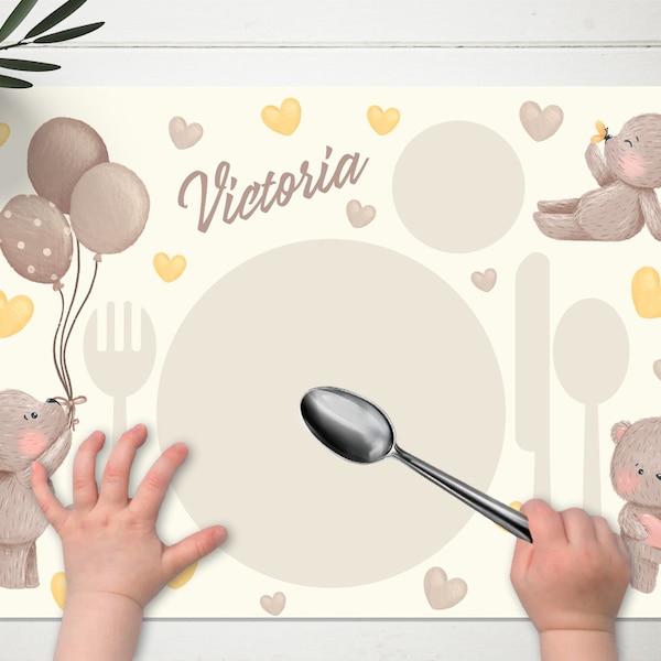 Teddy Bear Montessori Placemat Printable Learning Etiquette Place Setting Mat Montessori Practical Life Toddler Placemat Template Editable