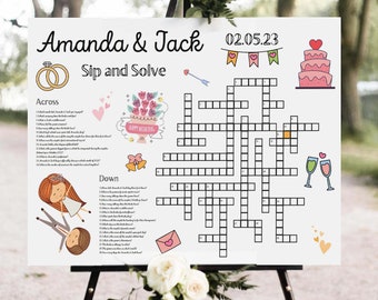 Cute Wedding Crossword Puzzle Template Personalised Wedding Sign Games Printable Giant Bridal Shower Party Sip & Solve Group Activity Games