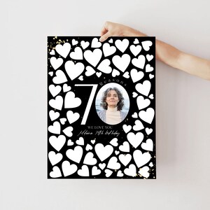 70 Reasons We Love You Vorlage Gold Schwarz 70th Anniversary Sentimental Memory Geschenk druckbares editierbares Poster mit Foto digitale Vorlage