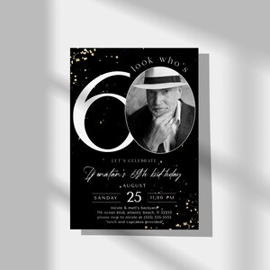 Black & Gold 60th Birthday Invitation With Photo (Digital) image 2