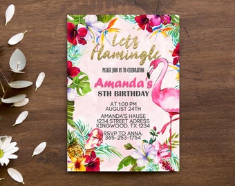 Flamingo Birthday Invitation, Let's Flamingle Birthday Invite, Summer Party Invitation, Tropical Party, Summer Birthday, Hawaiian Pool Party