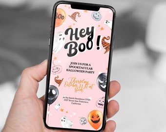 Halloween Party Electronic Invitation, Hey Boo Halloween Party Evite, Spooky Ghost Halloween Party Template, Autumn Halloween Party Invite