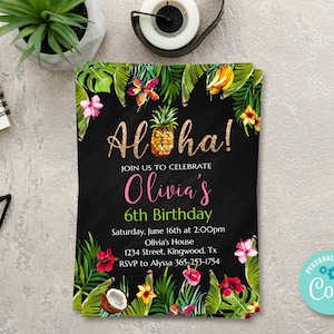 Aloha Birthday Invitation Chalkboard, Pineapple Birthday Invite, Luau Invitation, Tropical Party Invitation, Hawaiian Birthday Invitation