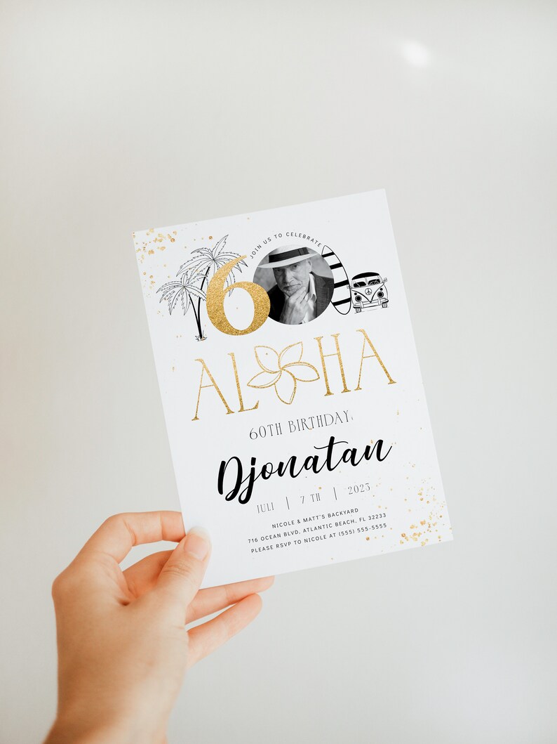 Tropical 60th Birthday Invitation: Hawaiian Luau Photo Invite (Digital Download) image 4