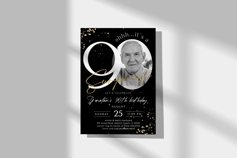 Inbjudan till 90-årsdag: Överraskningsfest i svart och guld (digital nedladdning) bild 6